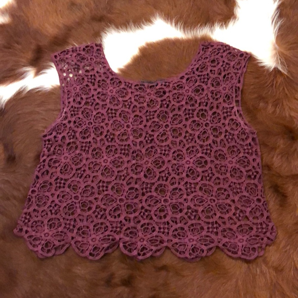 Happening in the present Size M Maroon Lace Crop Top/Cover-up